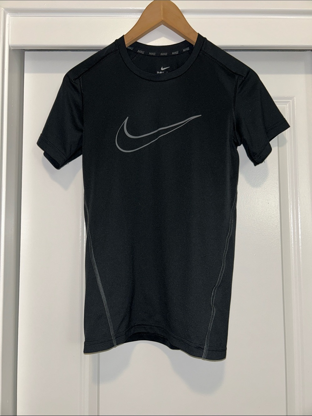 Nike Black Short Sleeve Dri-FIT Athletic Tee with Gray Swoosh
